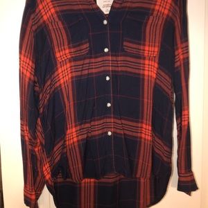 Red and Navy plaid button down flannel